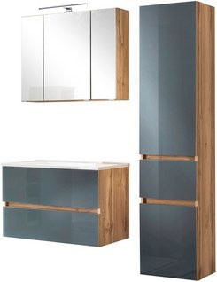 HELD MÖBEL Waschtisch-Set HELSINKI in Grau, 6-teilig, modern mit LED-Beleuchtung und Glasfronten - Bild 1