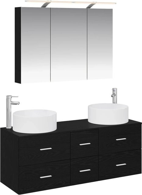 vidaXL Badezimmermöbel-Set 4-teilig in Schwarz Eiche matt mit Glas und LED-Beleuchtung - Bild 1
