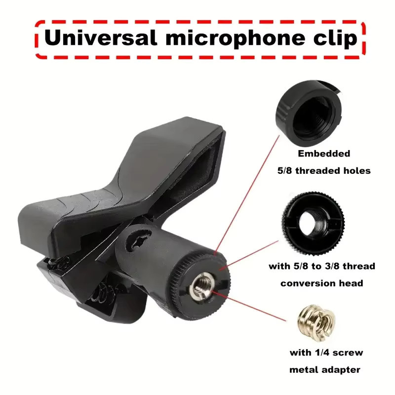 MovingMic Mikrofon-Krabbenklemmenhalterung in Schwarz für Mikrofonständer und Trommelfelge mit 5/8 Zoll bis 3/8 Zoll Gewinde für kabelgebundene und kabellose Mikrofone (2/4 Stück) - Bild 2
