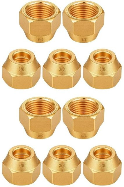 SoleMemory 10er Set Messing Bördelmutter Satz und Bördelrohrfitting Adapter für Klimaanlagen und Kupferrohr-Verlängerungen, Farbe: Gold, Größe: 3/8 Zoll - Bild 1