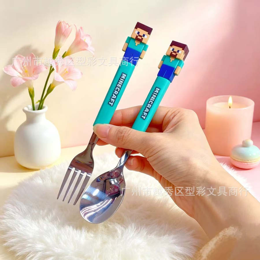 Bandai Kinder Besteckset aus Edelstahl und Kunststoff, 2-teiliges Gabel-Löffel-Set in Mehrfarbig, poliert - Bild 1