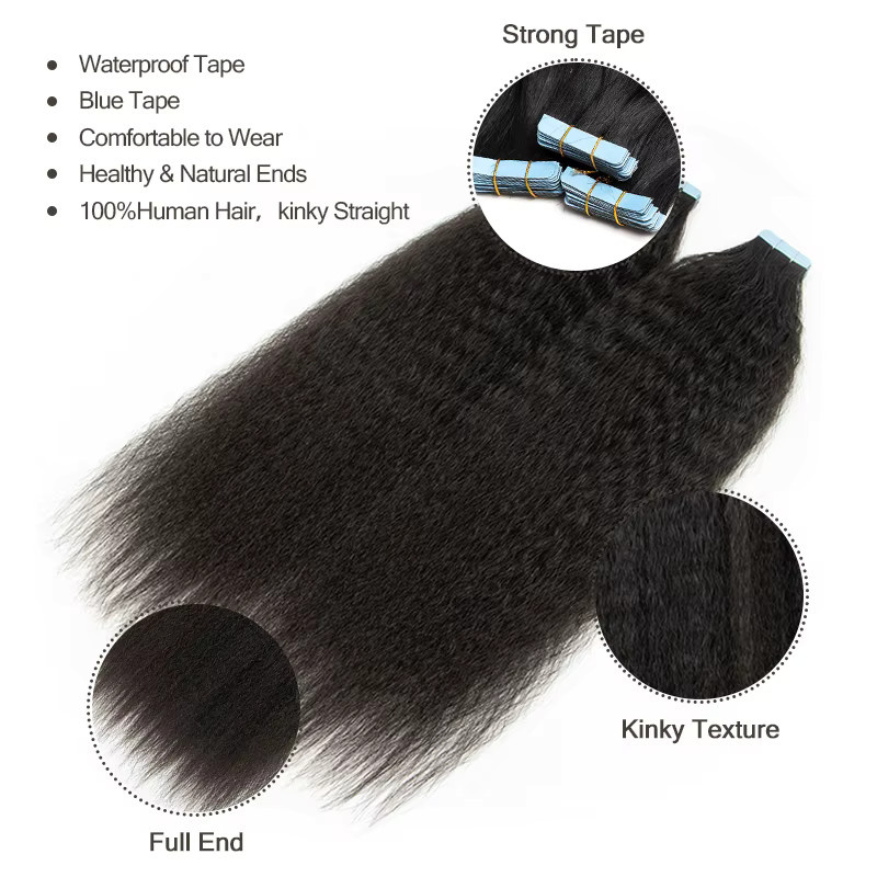 VADES Tape-in Extensions Kinky Straight Remy Cuticle Yaki, 20 Stück - Bild 2