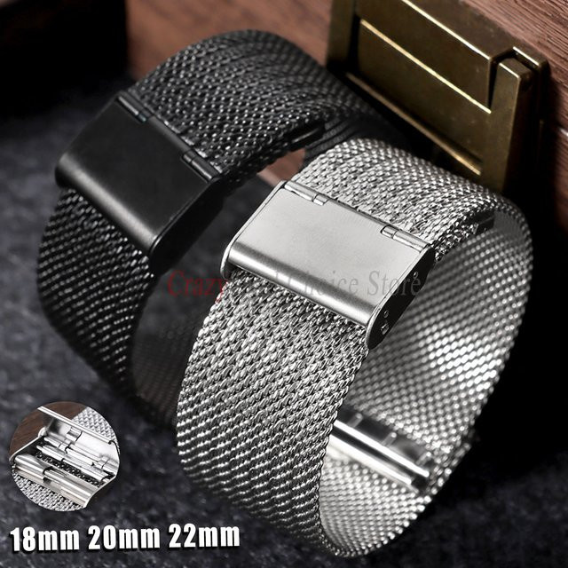 crazyband Uhrenarmband Edelstahl, Milanaise, Silber, Unisex, 18mm, 20mm, 22mm - Bild 1