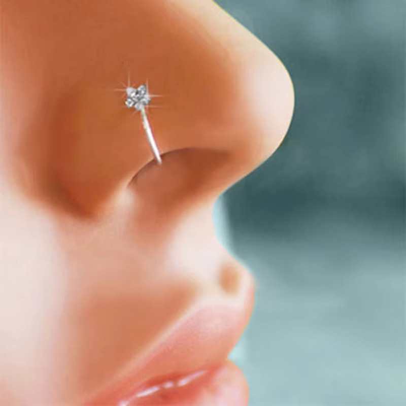 HONGTU Nasenring Piercing Creolen, Blume, Kristall, Silber, Unisex - Bild 2