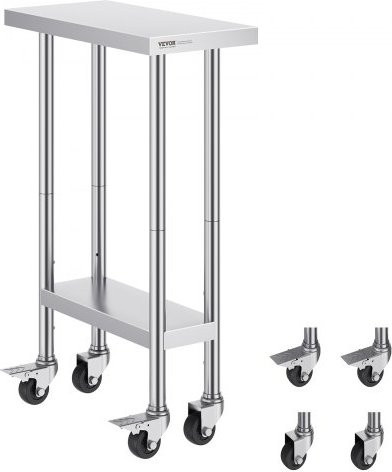 VEVOR Edelstahl Arbeitstisch mit Rollen und höhenverstellbaren Ebenen, Silber, B/T/H: 60,96 x 30,48 x 96,52 cm - Bild 1