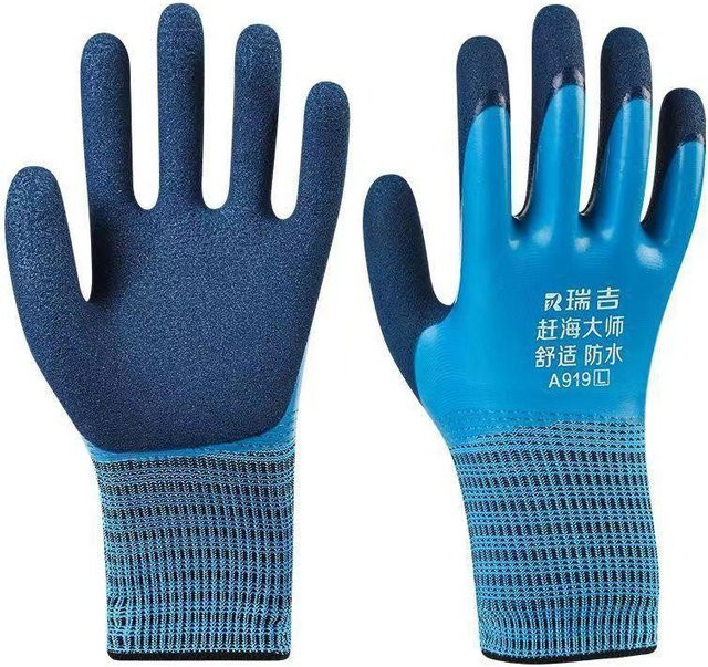 Elberta Thermo-Arbeitssicherheitshandschuhe für den Winter, wasserdichte und rutschfeste Gartenhandschuhe mit Latexbeschichtung, Farbe: Blau, Größe: XL - Bild 1