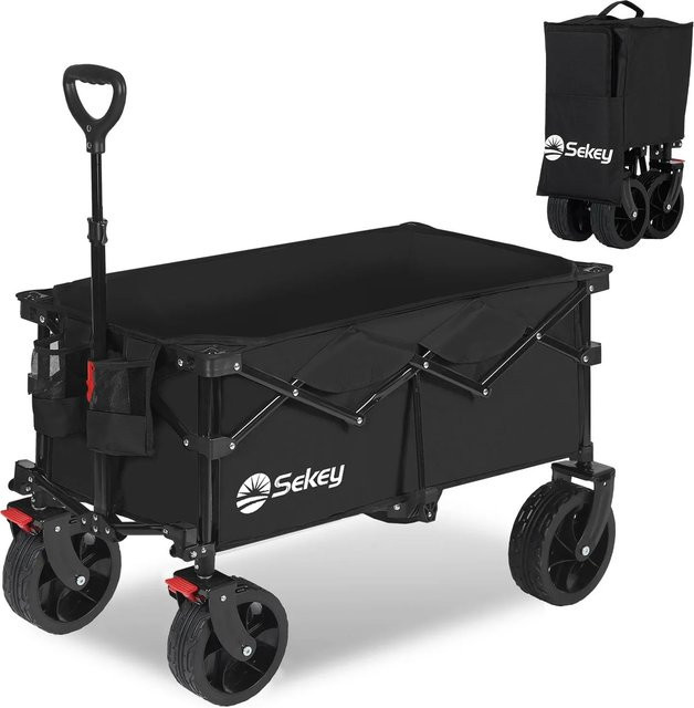 Sekey XL Bollerwagen faltbar mit Bremsen und breiten Reifen in Schwarz mit 150L Volumen und 150kg Tragkraft - Bild 1