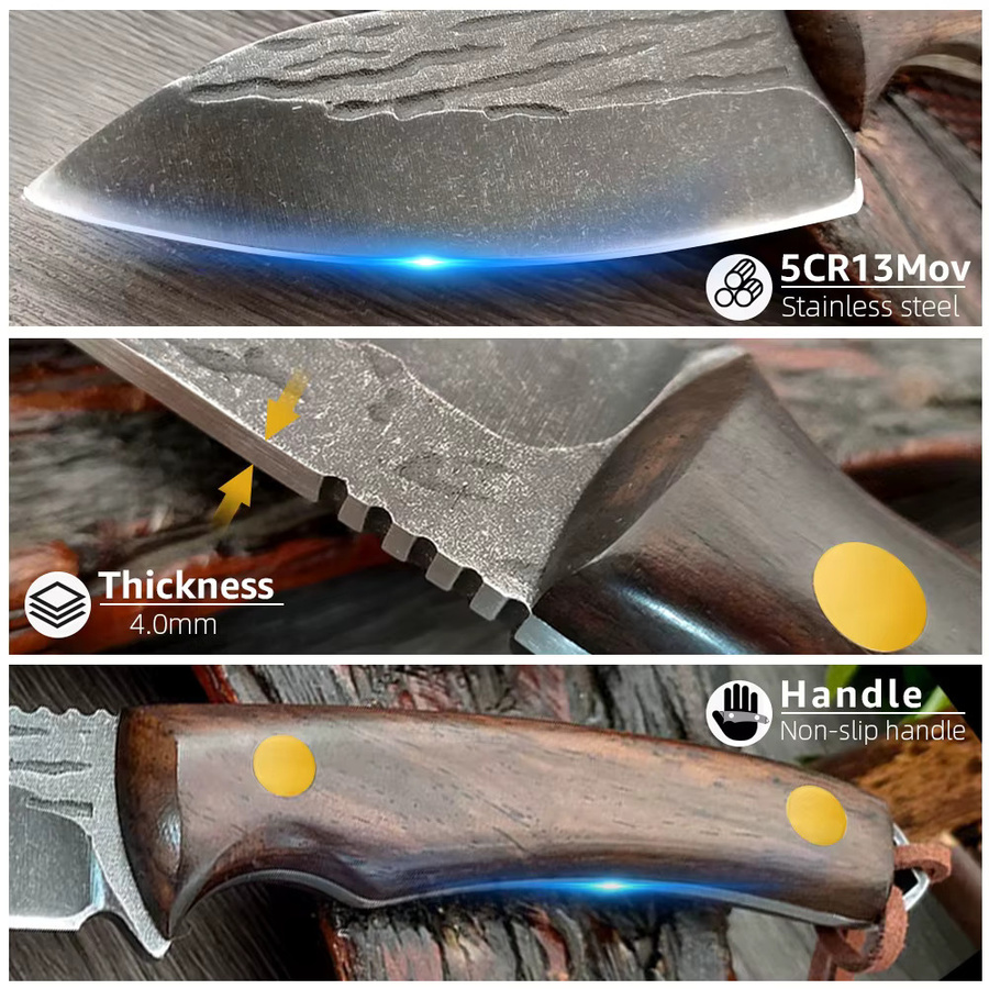 MYVIT Mehrzweckmesser aus geschmiedetem Kohlenstoffstahl, handgefertigt, Silber, 10,16 cm - Bild 3