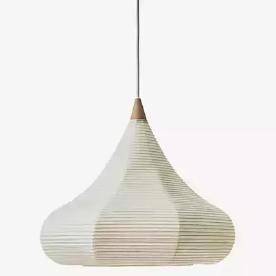 Motarasu Shizuku Pendelleuchte aus Papier in Weiß mit Holzdetails - Bild 1