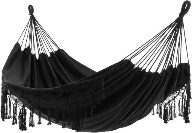 Chunlian Deluxe Doppelhängematte aus Baumwolle mit gewebten Quasten für 2 Personen, Farbe: Schwarz, B/T/H: 240 x 150 cm - Bild 1