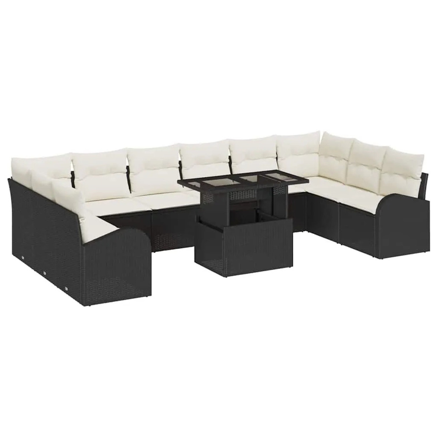 vidaXL Garten-Sofa-Set aus Poly-Rattan in Schwarz und Creme mit 11-teiliger Polsterung und Tisch - Bild 2