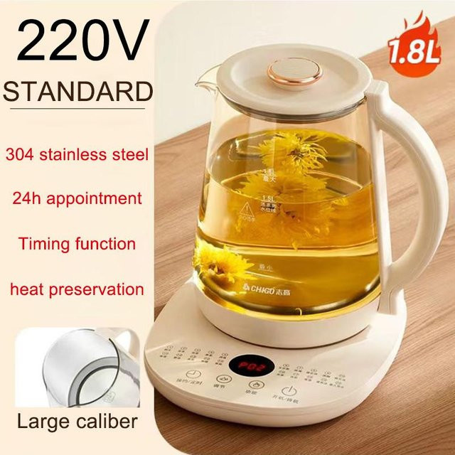 Chigo Multifunktionaler Elektrischer Teekocher mit Sieb aus Glas, Weiß, 1,8 l - Bild 1