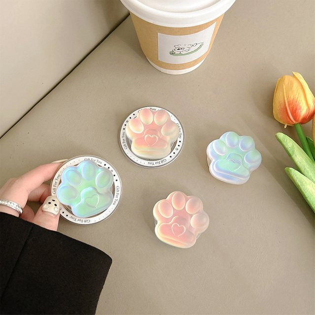 DIXSG Magnetischer Smart Tok mit 3D Katzenpfote im Laser-Design für iPhone und Samsung, Bunt/Pink - Bild 1