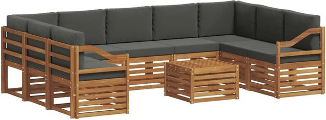 vidaXL Sofagarnitur 10-teilig aus Massivholz Akazie in Natur und Anthrazit mit Polstern und Armlehnen - Bild 1