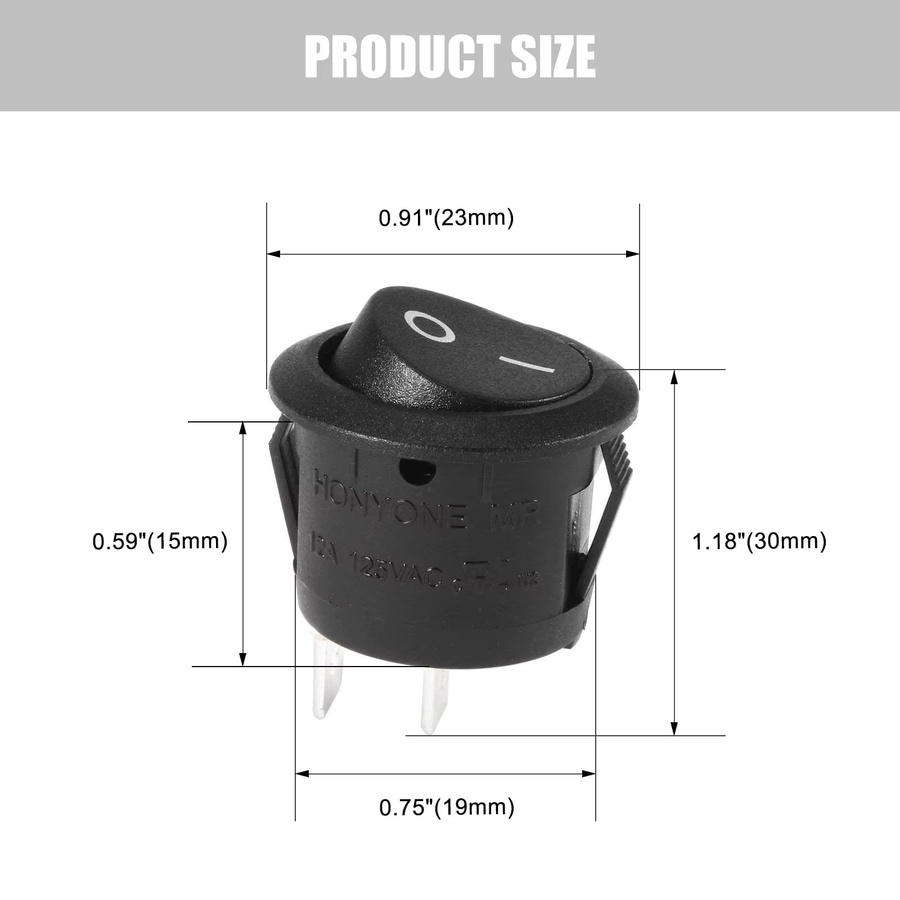 AOKIN Wippschalter Set 10 Stück EIN/Aus/EIN SPDT Snap-in Rundknopf Schwarz 6 A/250 V 10 A/125 V AC für Auto und Boot - Bild 3