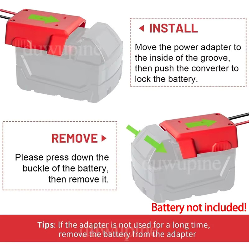 2er-Set Milwaukee M18 Power Rad Adapter für Lithium-Akku 18V Li-Ion mit 12 AWG Draht in Rot - Bild 2