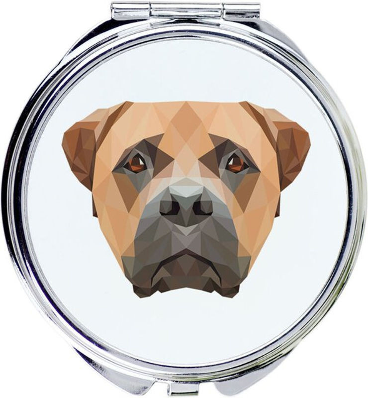 Art-dog Bullmastiff Spiegel mit Foto und geometrischer Aufschrift in Weiß und Mehrfarbig aus Metall - Bild 1