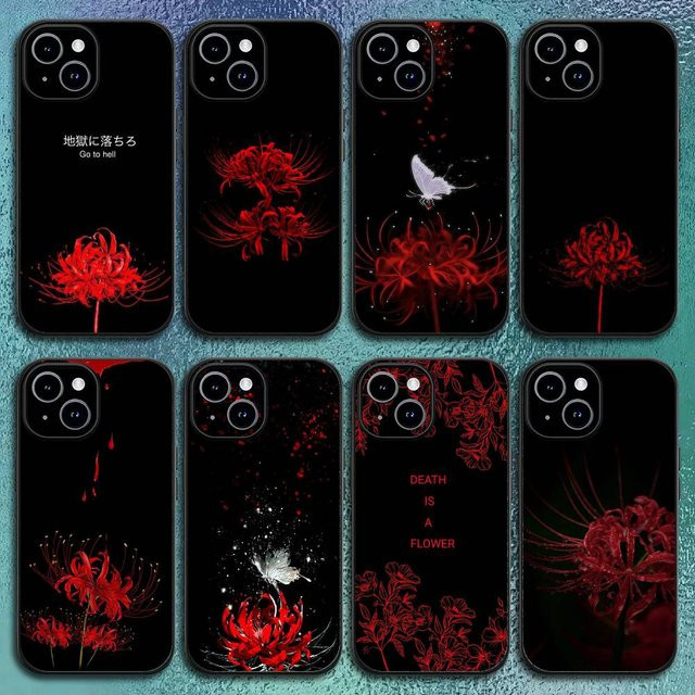 Apple iPhone Handyhülle Red Spider Lily Flower of Hell Softcase in Schwarz für iPhone 17 16 15 14 13 12 Pro Max Plus - Bild 1