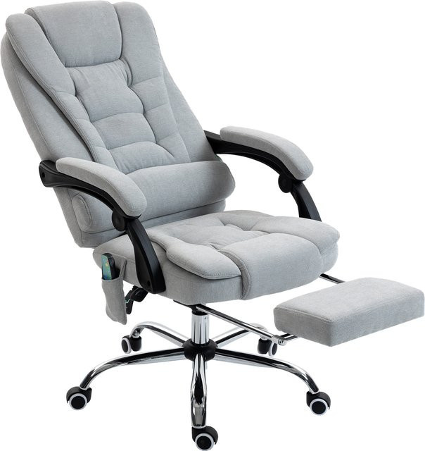 Vinsetto Ergonomischer Bürostuhl mit Massagefunktion und Heizung in Hellgrau mit Leinenoptik und Fußstütze - Bild 1