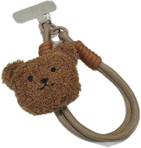 Tutew 3D Bär Plüsch Handy Clip Lanyard Flauschiges Handgelenkband Anti-Verlust Armband in Beige und Braun - Bild 1