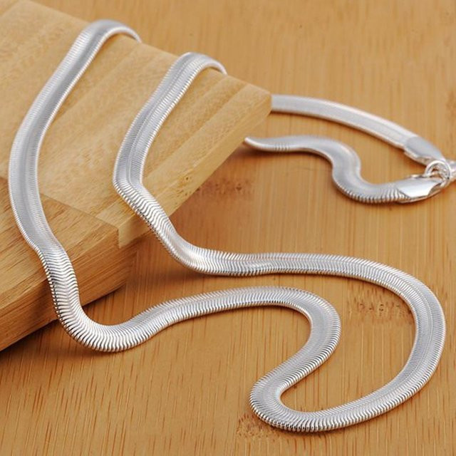 ANENJERY Bijouterie Halskette 925 Sterling Silber, Schlangenkette, 45cm, Unisex - Bild 1