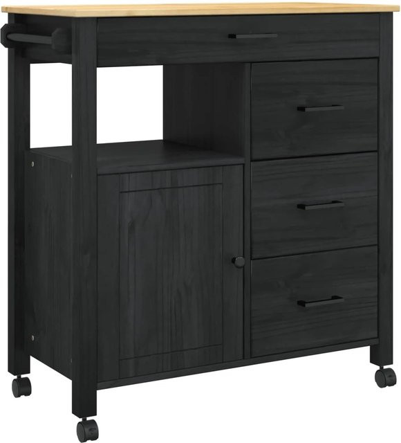 vidaXL Küchentrolley MONZA aus Massivholz Kiefer in Schwarz, B/T/H: 84 x 40 x 88,5 cm - Bild 1