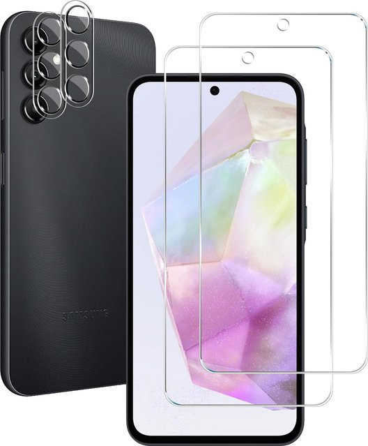 4er-Pack Displayschutzfolie aus gehärtetem Glas und Kameraobjektivschutz für Samsung Galaxy A35, transparent - Bild 1