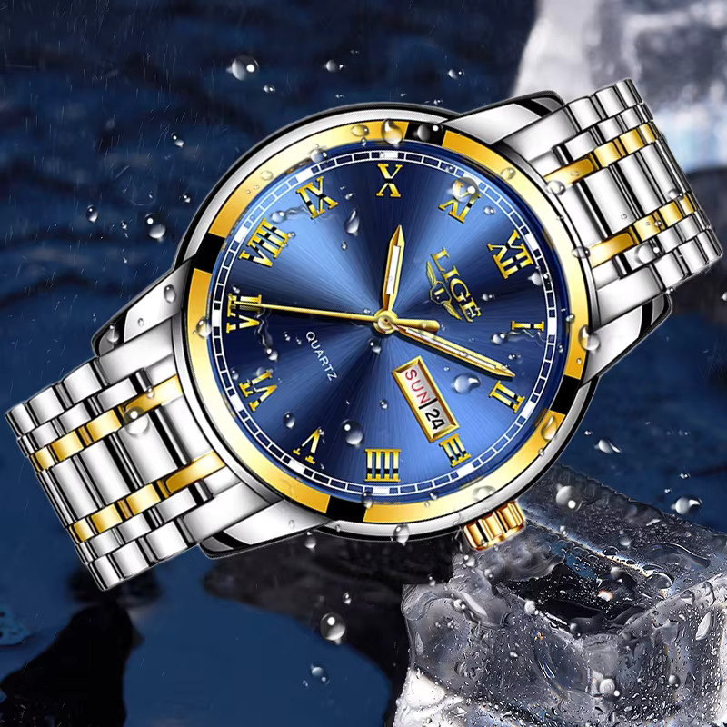 LIGE Armbanduhr Edelstahl, Quarz, Blau, Herren - Bild 5