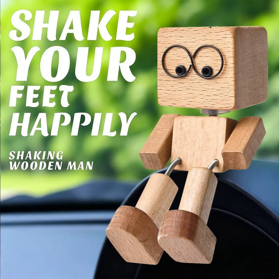 BoFaCarry Handgefertigte Weihnachtsmütze Holzpuppe mit schüttelnden Füßen als Dekoration für Auto Armaturenbrett oder Desktop in Mehrfarbig - Bild 6