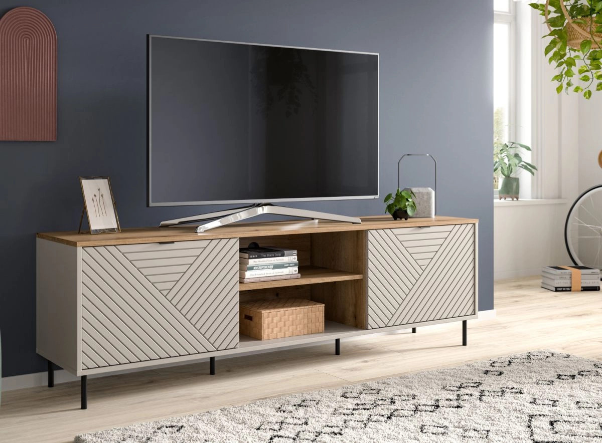 TV-Lowboard Bente in Kaschmir und Eiche, modernes Design mit geometrischen Elementen, B/T/H: 184 x 40 x 55 cm - Bild 2
