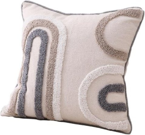 Boho Kissenbezug mit geometrischem Tufting und Quasten in Beige aus Polyester - Bild 1