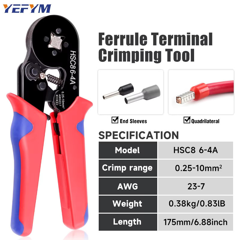 YEFYM Crimpzangen-Set mit Werkzeugkasten für Aderendhülsen und Pin-Terminal-Anschlüsse, Mini-verstellbare Ratsche, HSC8 6–4 A - Bild 3