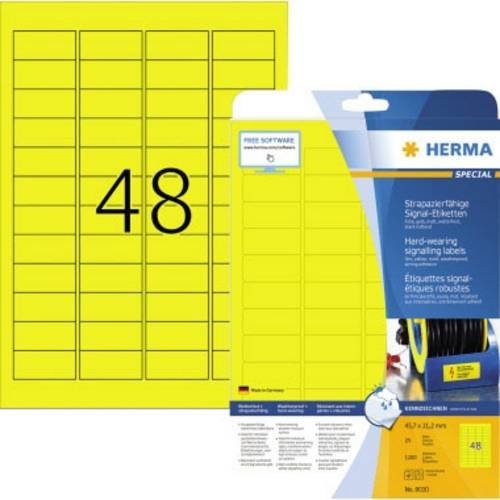 Herma 8030 Folien-Etiketten Gelb, Polyester-Folie für Laserdruck, B: 45,7 mm, H: 21,2 mm, 1200 Stück - Bild 1