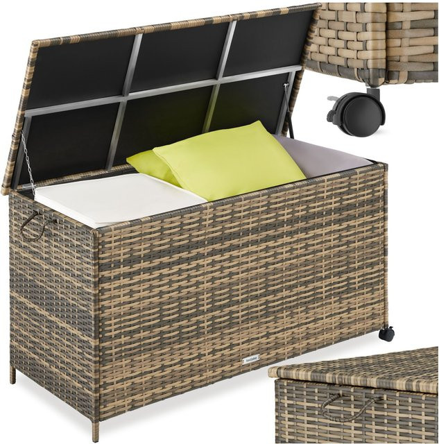 tectake Auflagenbox Kuusamo in Braun mit Aluminiumgestell und Polyrattan, 253 l, B/T/H: 116 x 54 x 64 cm - Bild 1
