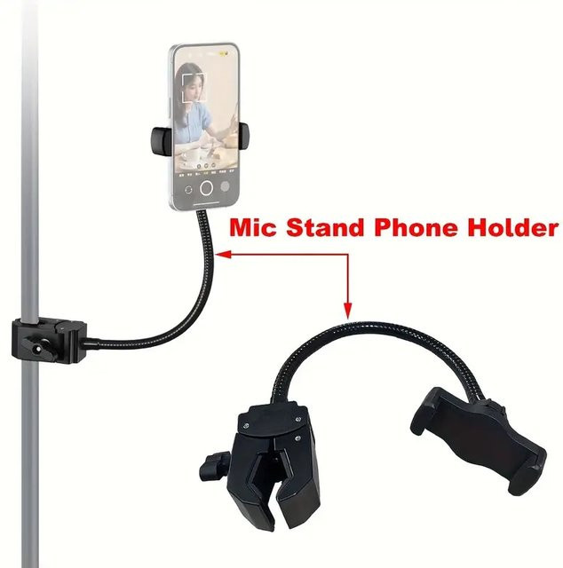 MovingMic Mikrofonständer und Smartphone-Halterung mit flexiblem Schwanenhals und Klemme in Schwarz - Bild 1