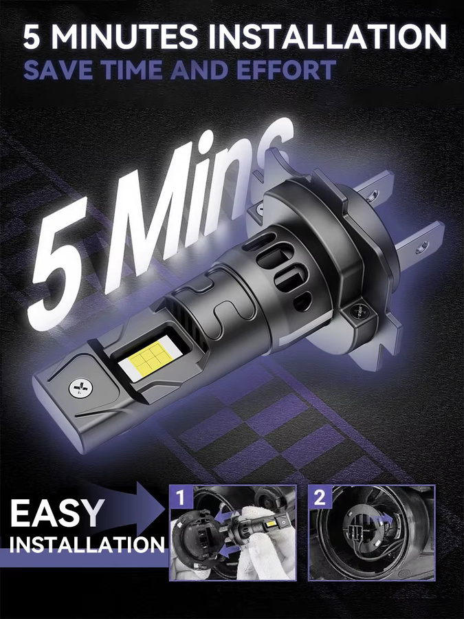 Carshark H7 LED-Scheinwerfer Canbus mit 8000LM und 55W, 6000K, 7035 CSP-Chips, 1:1 Mini-Größe Plug-and-Play Autolampe mit Turbo-Lüfter - Bild 5