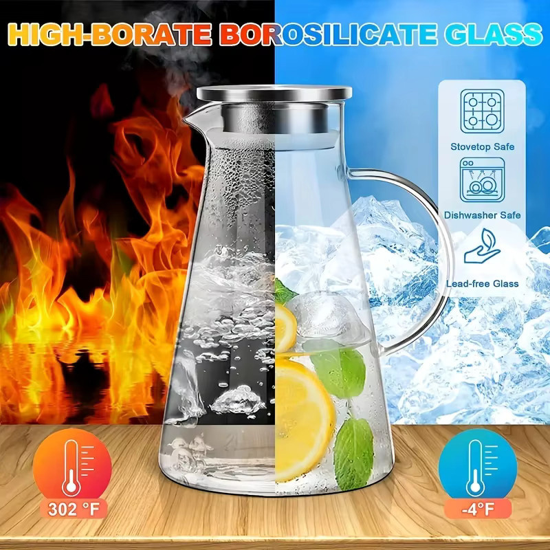 KEMORELA Wasserkrug aus Glas, transparent, hitzebeständig, Höhe: 23,0 cm, Breite: 14,5 cm - Bild 3