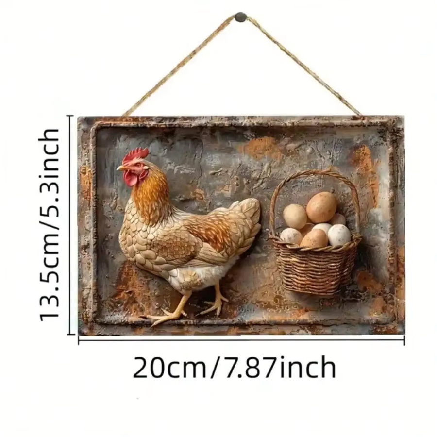 Vintage Metall-Wandschild von CIFBUY mit Hahn und Korb als Wanddeko, B/H: 20 x 30 cm - Bild 2