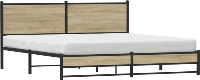 vidaXL Metallbett in Sonoma-Eiche ohne Matratze, Farbe: Braun, B/T/H: 183 x 213 x 187 cm - Bild 1