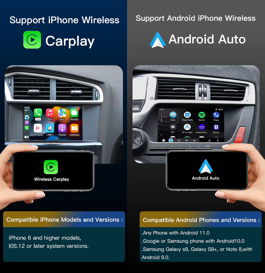 CARABC Drahtlose Android Auto und Apple CarPlay Adapter für Peugeot und Citroen SMEG & MRN mit Rückfahrkamera in Schwarz - Bild 3