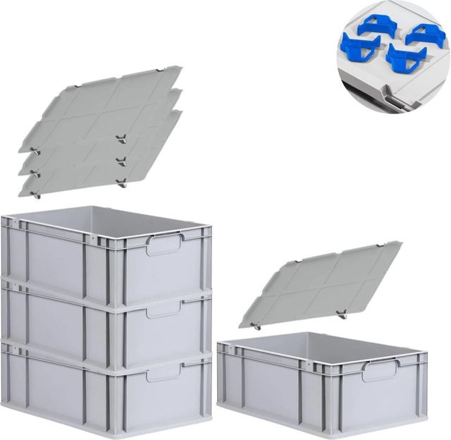 PROREGAL Spar Set 4x Eurobox Nextgen Economy mit Auflagedeckeln und Schiebeschnappverschlüssen in Blau, H x B x T: 22 x 40 x 60 cm - Bild 1