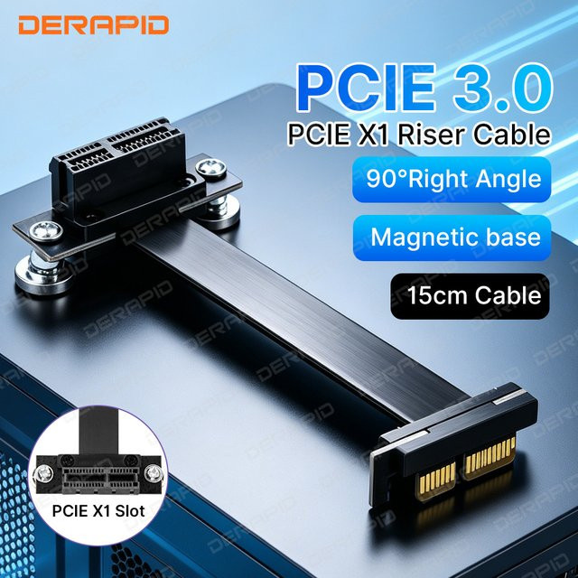 Fenvi PCIe X1 Riser-Kabel 90 Grad rechtwinklig, PCIe 3.0 8Gbps Verlängerungskabel für PC-Mining, Schwarz, Länge: 15 cm - Bild 1
