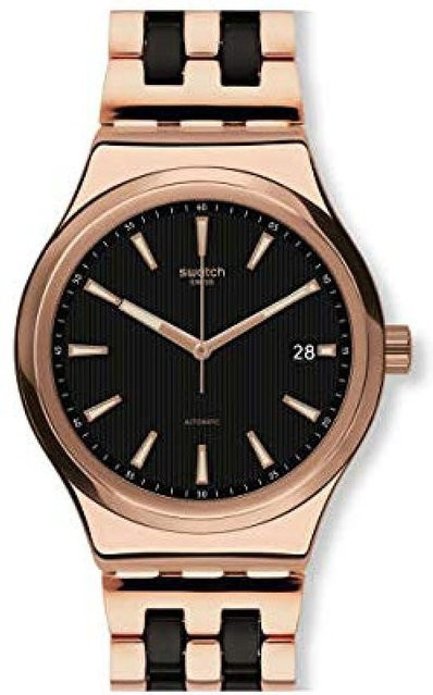 Swatch Armbanduhr Edelstahl, Quarz, Schwarz, Roségold, Herren - Bild 1
