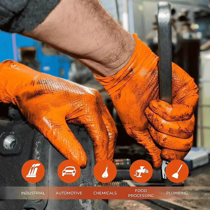 YUMARCH Einweg Nitril Handschuhe Orange, 8Mil Heavy Duty Schutzhandschuhe mit Diamantstruktur für Mechaniker und Industrie - Bild 5