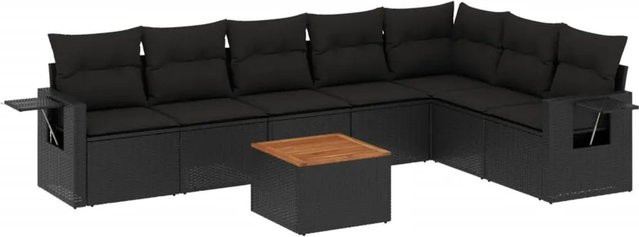 vidaXL 8-teilige Garten-Sofagarnitur aus Poly-Rattan mit Kissen in Schwarz - Bild 1