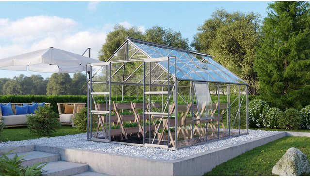 Vitavia Gewächshaus Meridian 9900 mit Fundament und Satteldach aus eloxiertem Aluminium und Sicherheitsglas, 9,9 m² - Bild 1