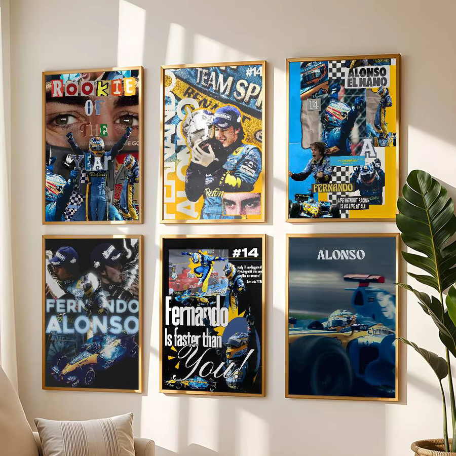 Fernando Alonso Racing Poster Selbstklebender Wandaufkleber in Mehrfarbig für Bar Room Decor - Bild 4
