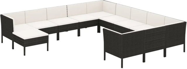 vidaXL Garten-Lounge-Set Modell 18 in U-Form aus schwarzem Poly-Rattan mit Sitzkissen und Rückenkissen - Bild 1