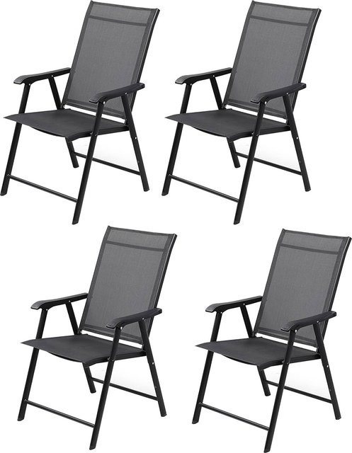 HTI-Living Gartenstuhl Set aus 4 Stück in Grau mit Textilene-Bezug und pulverbeschichtetem Stahlgestell - Bild 1