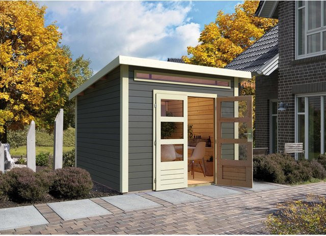 Karibu Holz-Gartenhaus Kumla mit Pultdach in Terragrau, B/T: 270 x 270 cm - Bild 1